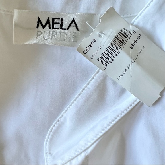 Mela Purdie SS Tuck Shirt White Button Down Blouse Size Medium relaxed - Picture 9 of 16